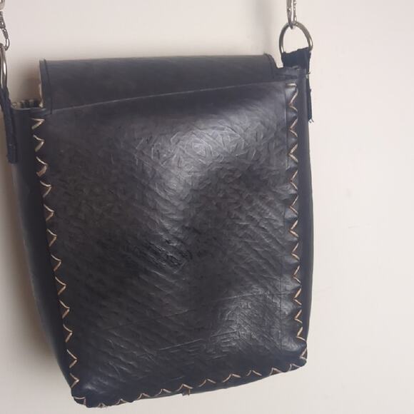 Compact Black Tire Crossbody Bag Upcycled Adjustable Strap - Picture 6 of 15